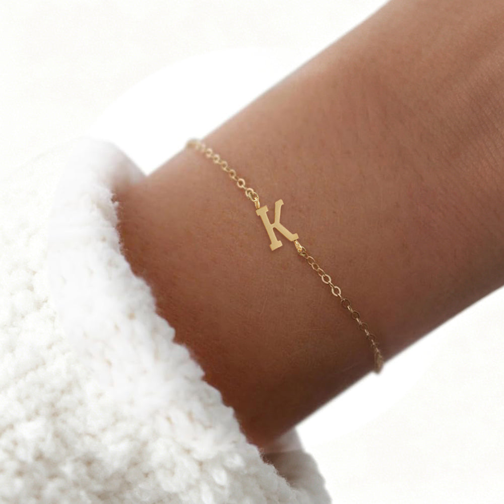 Gold Bracelets for Women-18K Dainty Initial A-Z Gold Plated Bracelets Pearls Beaded Link Chain Bracelets Set Layered Jewelry for Women