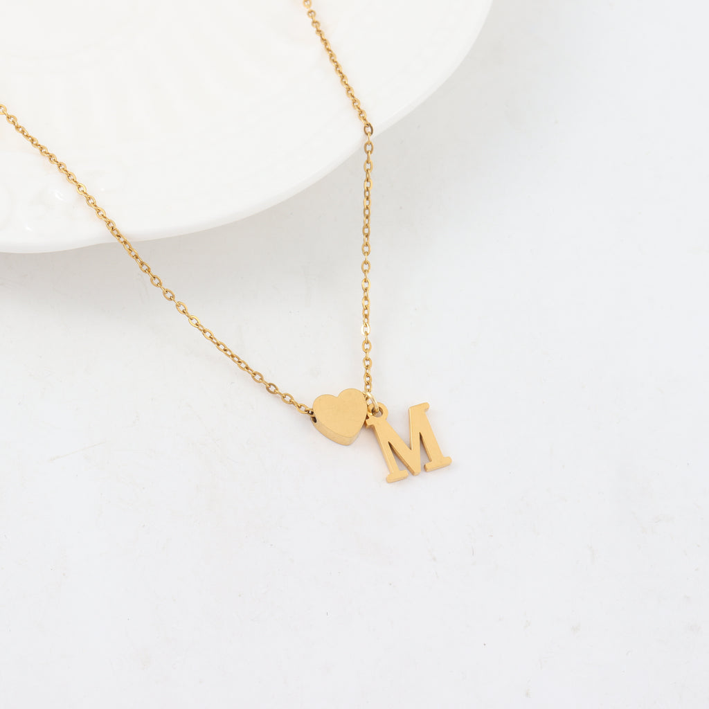Gold Heart Initial Necklaces For Women-18k Gold Plated Dainty Choker Necklace For Women Trendy Stainless Steel Pendant Letter Necklaces For Women Jewelry Gifts