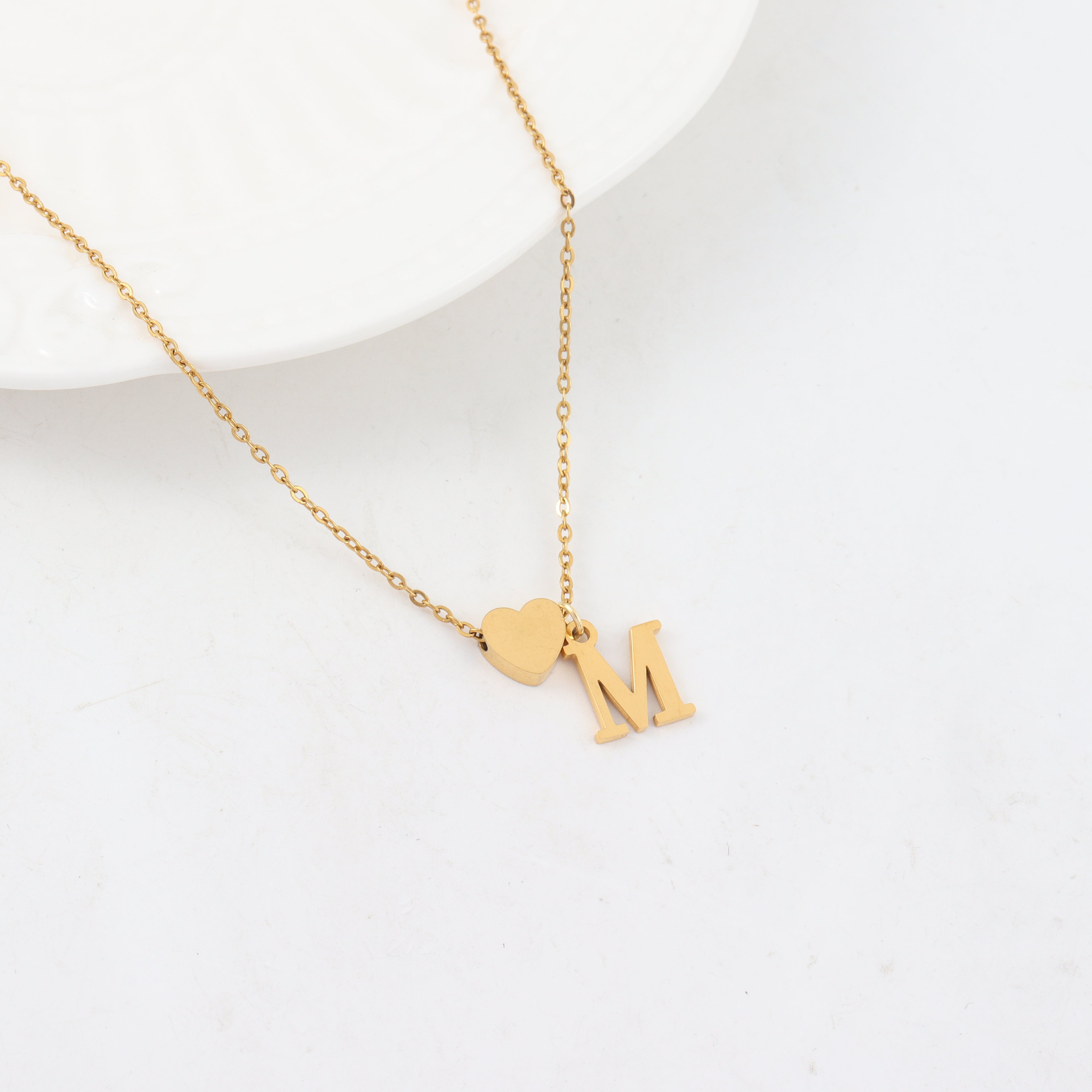 Gold Heart Initial Necklaces For Women-18k Gold Plated Dainty Choker Necklace For Women Trendy Stainless Steel Pendant Letter Necklaces For Women Jewelry Gifts