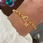 Gold Initial Bracelets For Women -18k Gold Plated Dainty Heart Toggle Clasps A-Z Initial Bracelets For Women Jewelry Gift