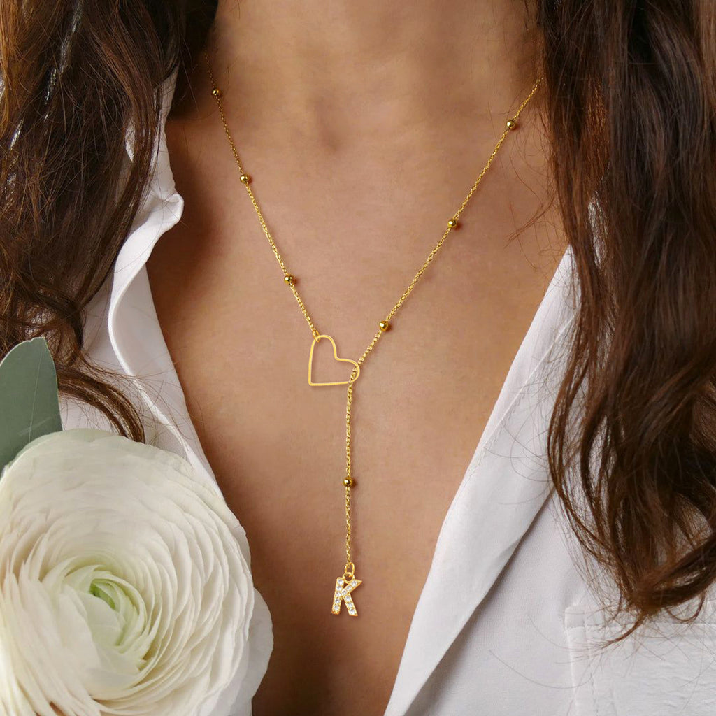 Gold Initial Charm Heart Necklaces For Women-18k Gold Plated Dainty Long Toggle Heart Mothers Day Necklaces For Women Trendy Jewelry Gifts