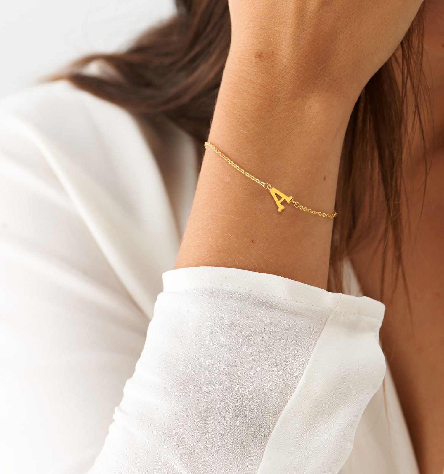 Gold Bracelets for Women-18K Dainty Initial A-Z Gold Plated Bracelets Pearls Beaded Link Chain Bracelets Set Layered Jewelry for Women