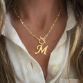 Gold Initial Necklaces For Women- Vintage 18K Gold Plated Toggle Letter Necklace Paper Clip Chain Choker Necklace For Women Jewelry Gifts