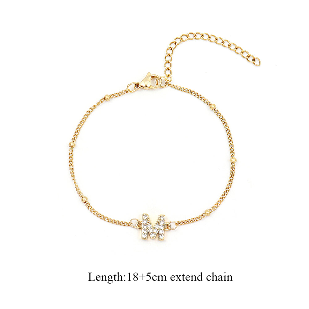 Gold t Initial Bracelet for Women,Dainty Gold Stainless Steel Chain Bracelet For Women