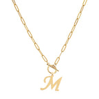 Gold Initial Necklaces For Women- Vintage 18K Gold Plated Toggle Letter Necklace Paper Clip Chain Choker Necklace For Women Jewelry Gifts