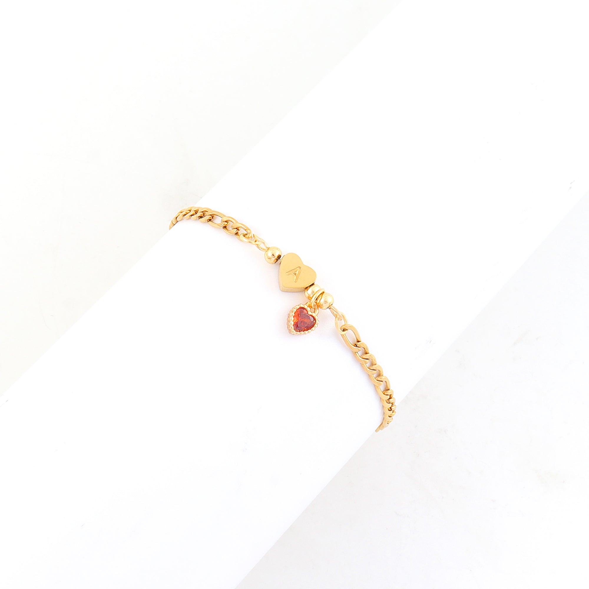 Gold Heart Initial Bracelet for Women,Dainty Red Heart Gold Stainless Steel NK Chain Bracelet For Women
