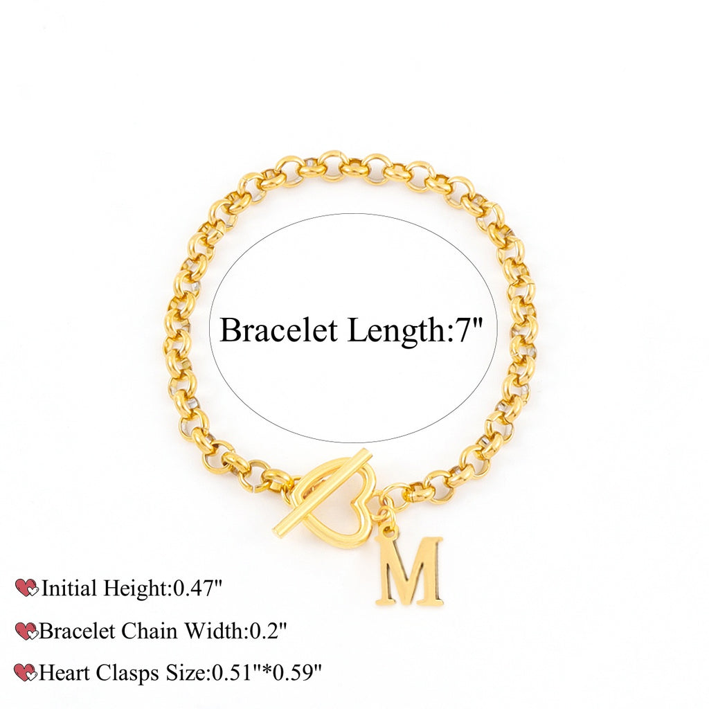 Gold Initial Bracelets For Women -18k Gold Plated Dainty Heart Toggle Clasps A-Z Initial Bracelets For Women Jewelry Gift