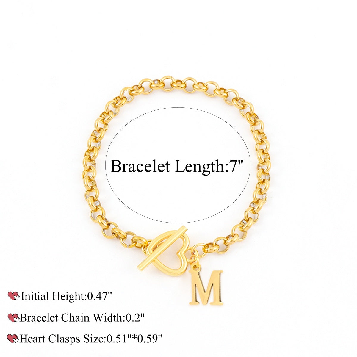 Gold Initial Bracelets For Women -18k Gold Plated Dainty Heart Toggle Clasps A-Z Initial Bracelets For Women Jewelry Gift